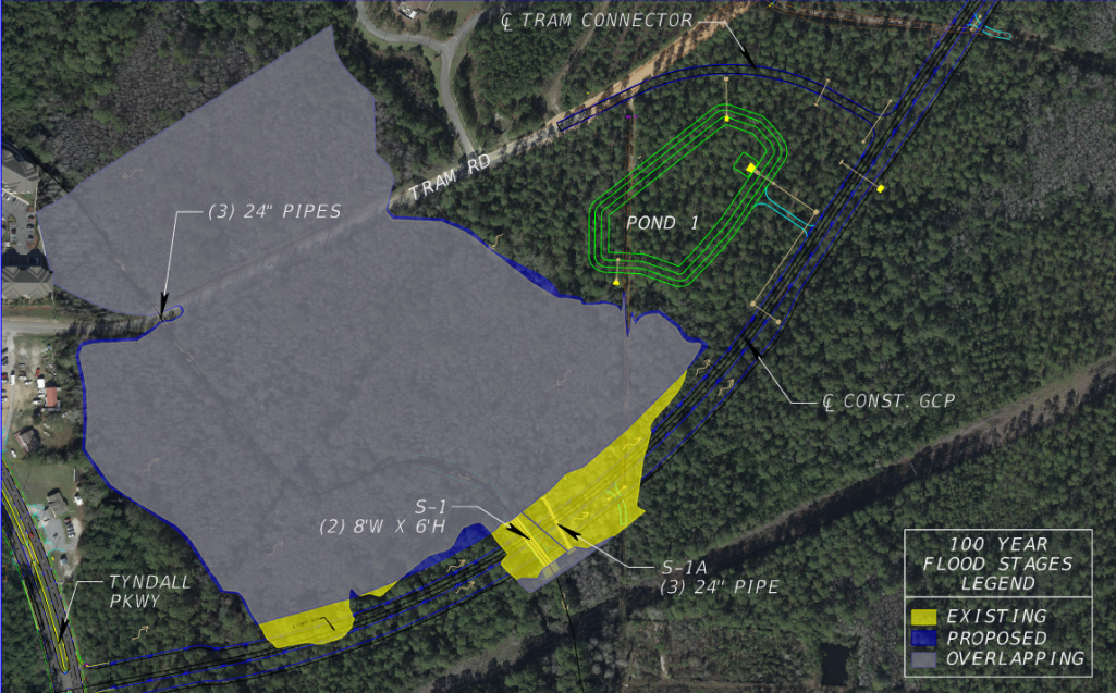 Gulf Coast Parkway (Bay County): Design of new roadway, trail, resurfacing, pond, storm drain, and box culvert hydraulics in a Zone A Floodplain.